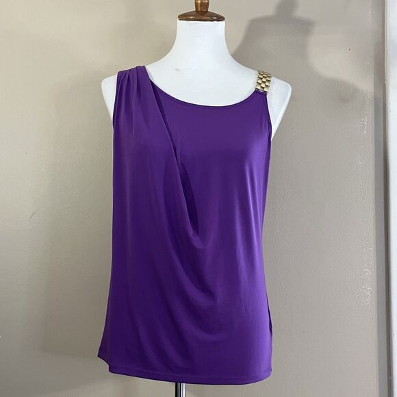Michael Kors Tops - Michael Kors Women Purple Chain Strap Tank Top Size S Gold Hardware Drape Blouse